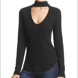 Splendid Faux Choker Ribbed Sweater Black XS